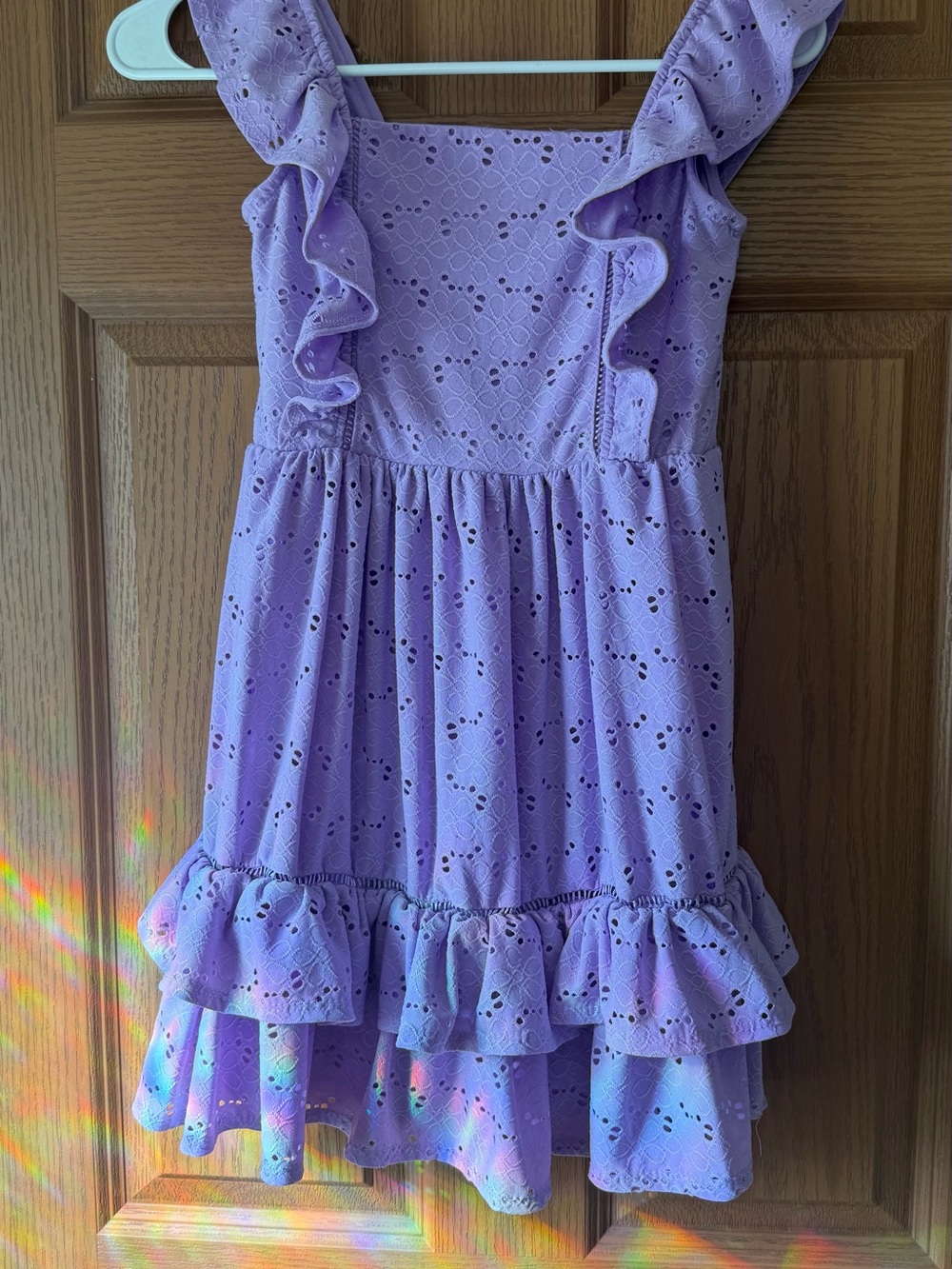 Girls' Lavender Eyelet Ruffle Dress